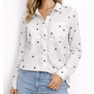 Miami White Button Down Shirt Women’s Small Printed Long Sleeve Top